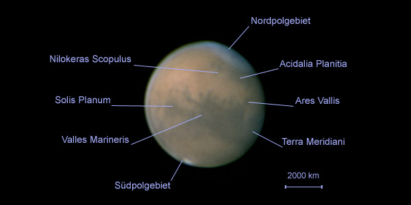 Marsgebiete und Maßstabbalken