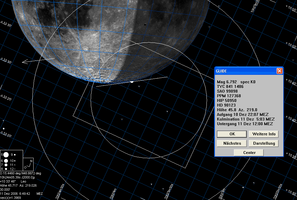 Streifende Sternbedeckung von Stern SAO 99098