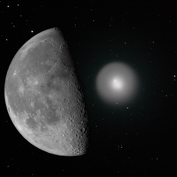 Grössenvergleich von Mond und Komet 17P/Holmes