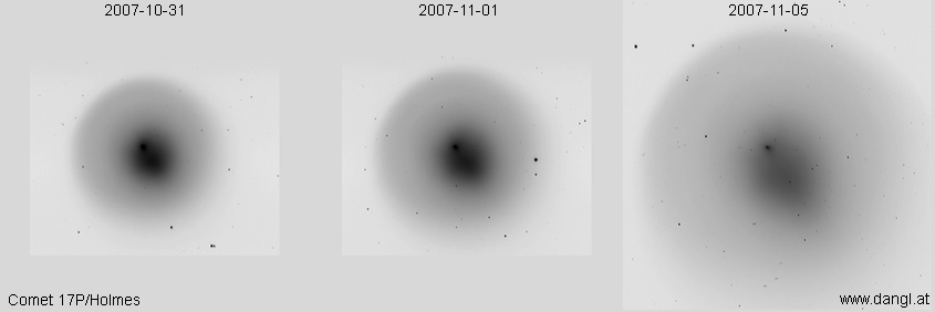 Increase of size of comet 17P/Holmes