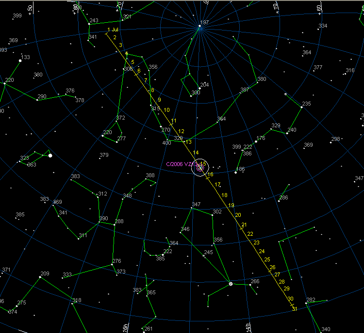 Bahn von Komet Linear C/2006 VZ13 im Juli 2007