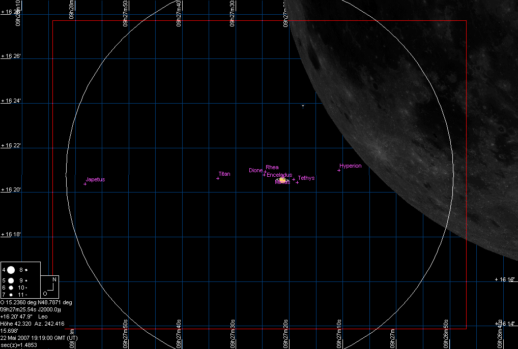 Saturn system before occultation at 19:19 UTC