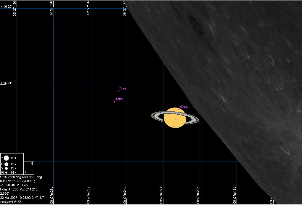 Saturn kurz vor der Bedeckung um 19:26 UTC