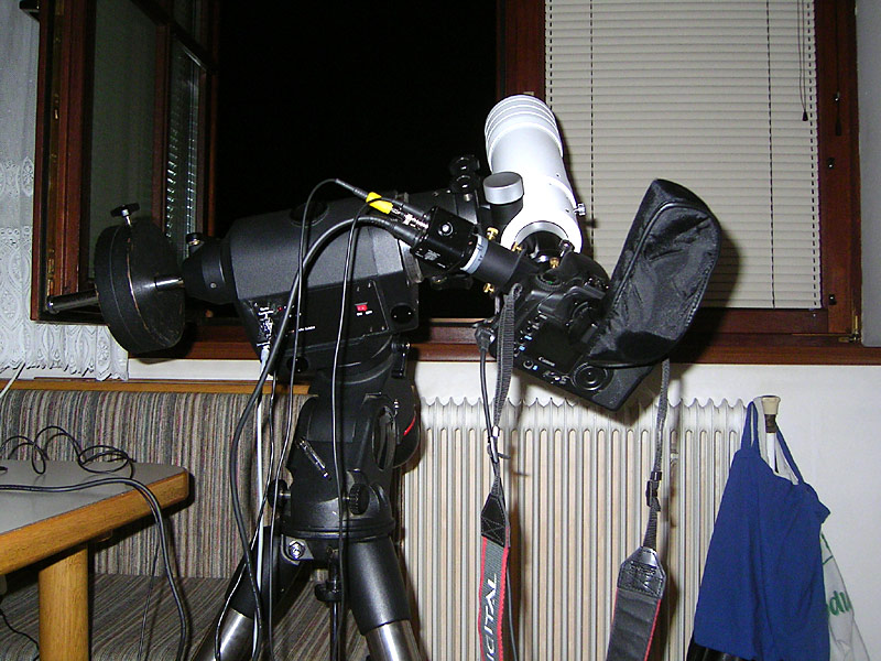 The equipment in use on the open window