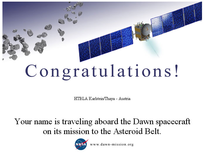Zertifikat Mission Dawn