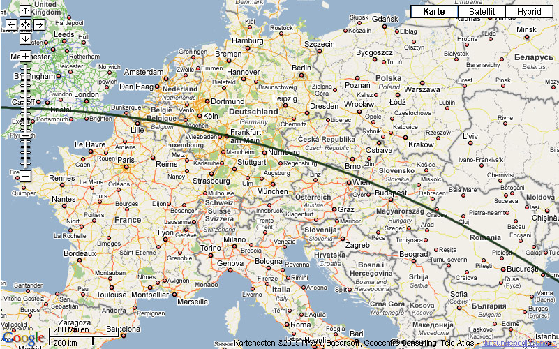 Occultation path in Europe