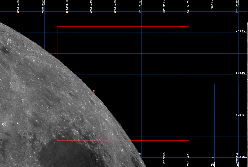 End of occultation of Planet Mars at 13:21 UTC