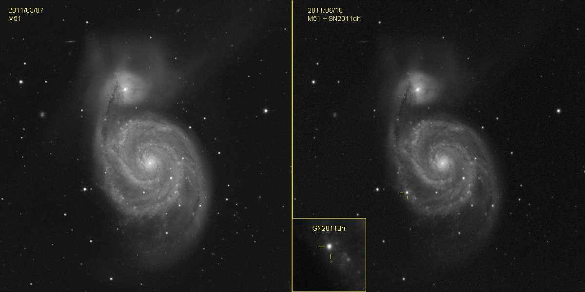 Galaxie M51 vor und nach der Supernova