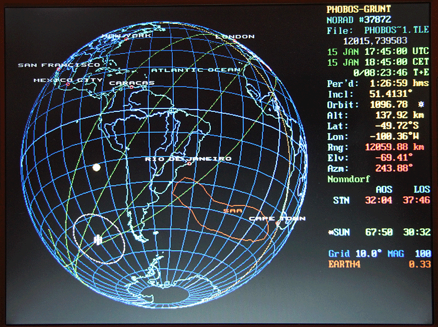 Phobos-Grunt reentry area on January 15, 2012