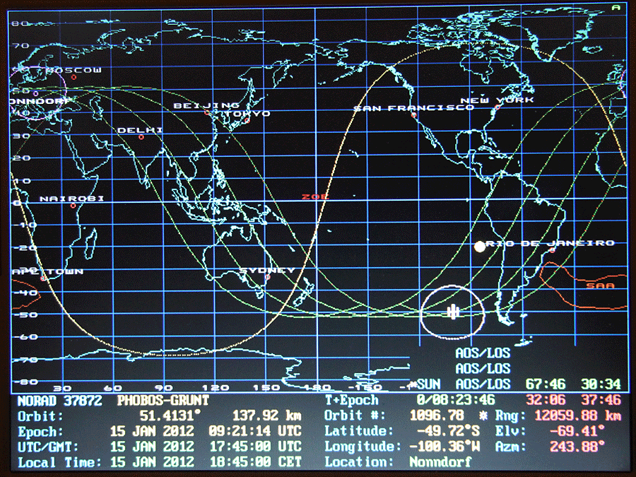 Phobos-Grunt reentry area on January 15, 2012