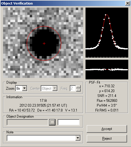 Supernova SN2012aw Messung von Position und Helligkeit