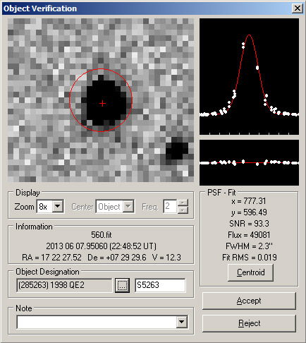 PSF - Fit Asteroid 1998 QE2 (285263) am  07. Juni 2013