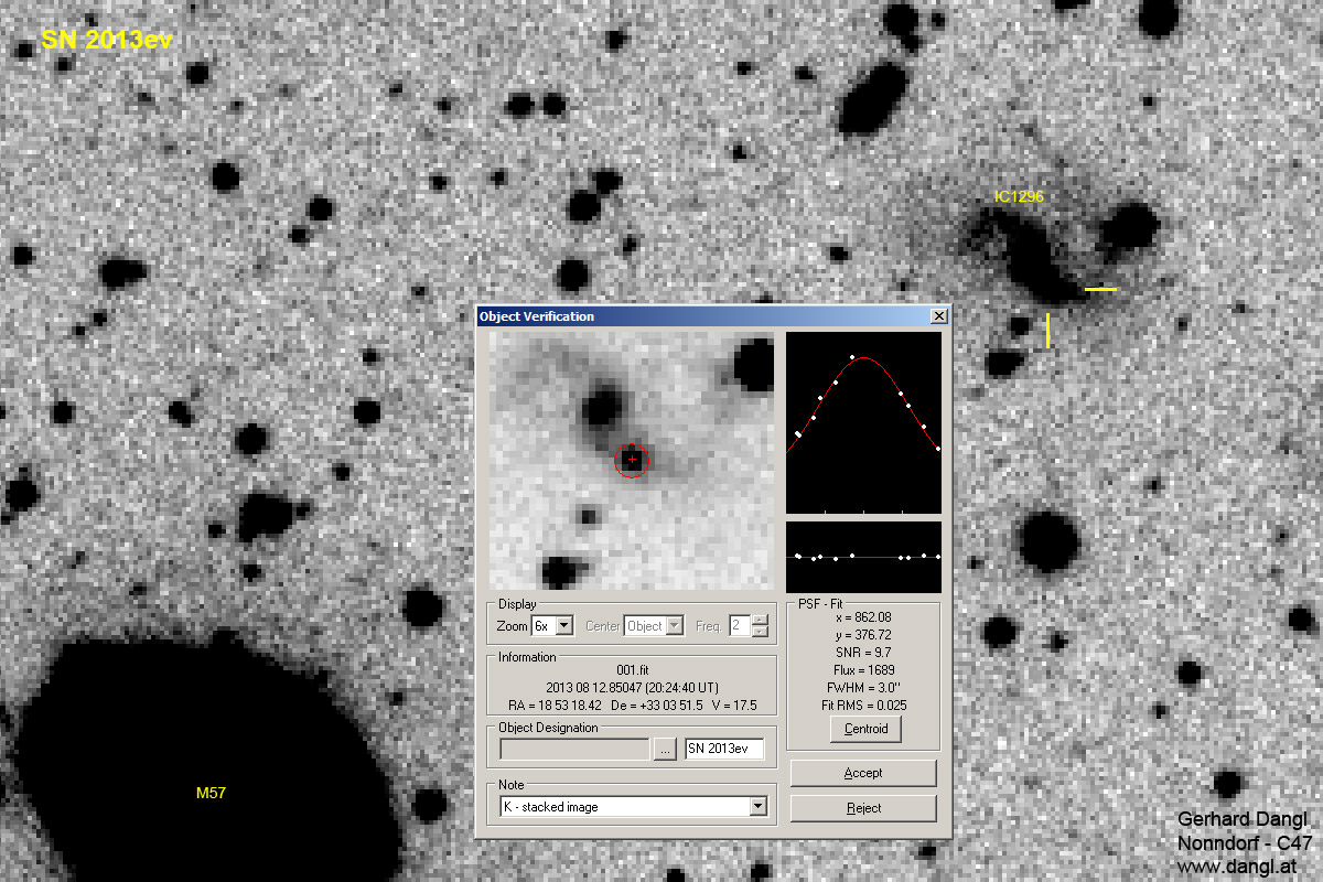 Supernova SN2013ev Messung von Position und Helligkeit