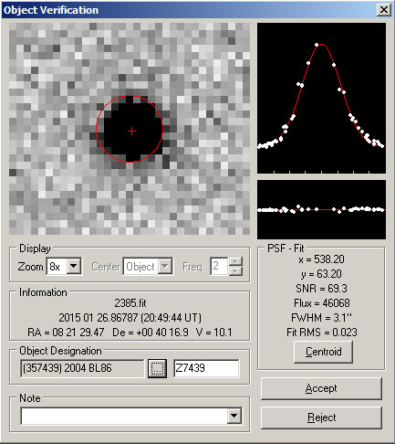 Asteroid 2004 BL86 (357439) am 26. Jänner 2015