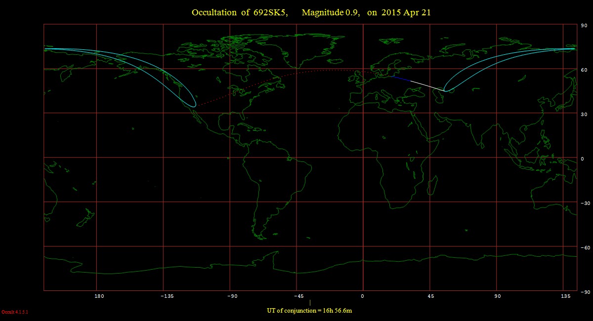 Occultation path on 21. April 2015
