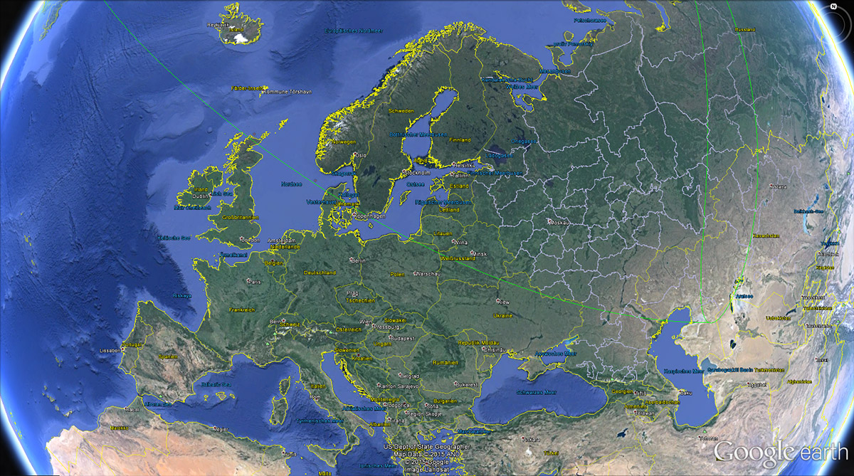 Occultation path on 21. April 2015