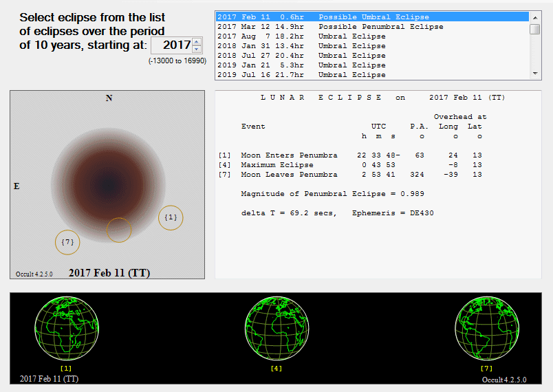 Verlauf der Mondfinsternis am 11.02.2017