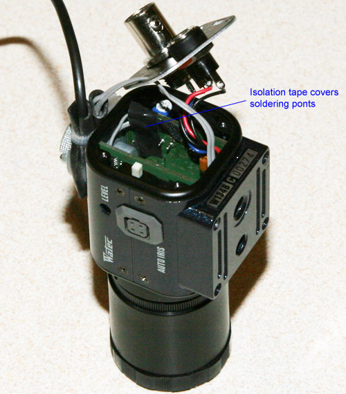 Isolation tape prevents contact with BNC signal out socket.